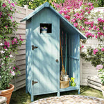 SOLARA Outdoor with Garden Tool Storage Patio Weather-Resistant Design, Solid Shed Wood Multi-Shelf Organizer House - - Blue