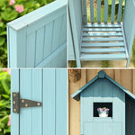 SOLARA Outdoor with Garden Tool Storage Patio Weather-Resistant Design, Solid Shed Wood Multi-Shelf Organizer House - - Blue