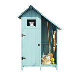SOLARA Outdoor with Garden Tool Storage Patio Weather-Resistant Design, Solid Shed Wood Multi-Shelf Organizer House - - Blue