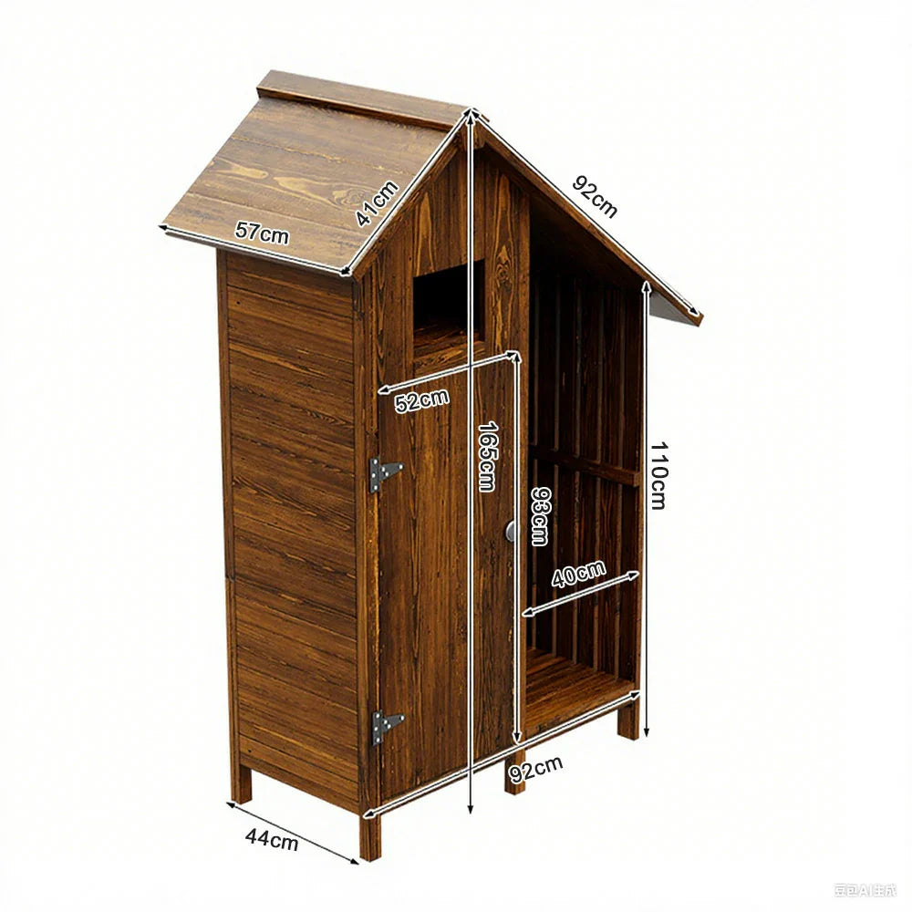 SOLARA Outdoor Shed Patio with Organizer Weather-Resistant Wood House Garden Storage - Tool Multi-Shelf Design, Solid Brown
