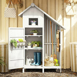 SOLARA Outdoor with Patio Tool Solid House Garden Shed - Wood Storage Design, Organizer Multi-Shelf Weather-Resistant White