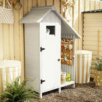 SOLARA Outdoor with Patio Tool Solid House Garden Shed - Wood Storage Design, Organizer Multi-Shelf Weather-Resistant White