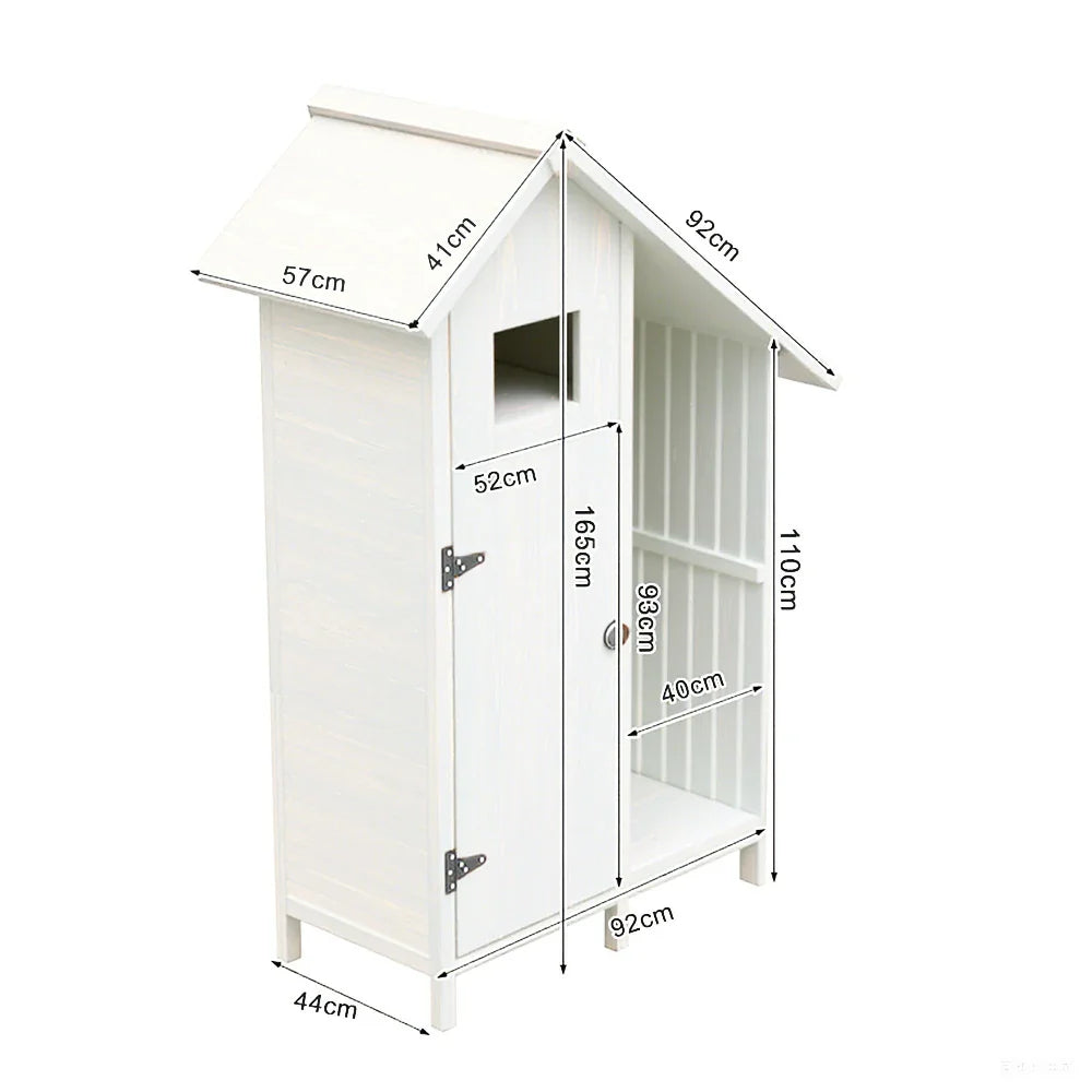 SOLARA Outdoor with Patio Tool Solid House Garden Shed - Wood Storage Design, Organizer Multi-Shelf Weather-Resistant White