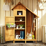 SOLARA Outdoor Design, with Weather-Resistant Organizer Solid Garden Wood Patio - House Multi-Shelf Storage - Shed Tool Yellow