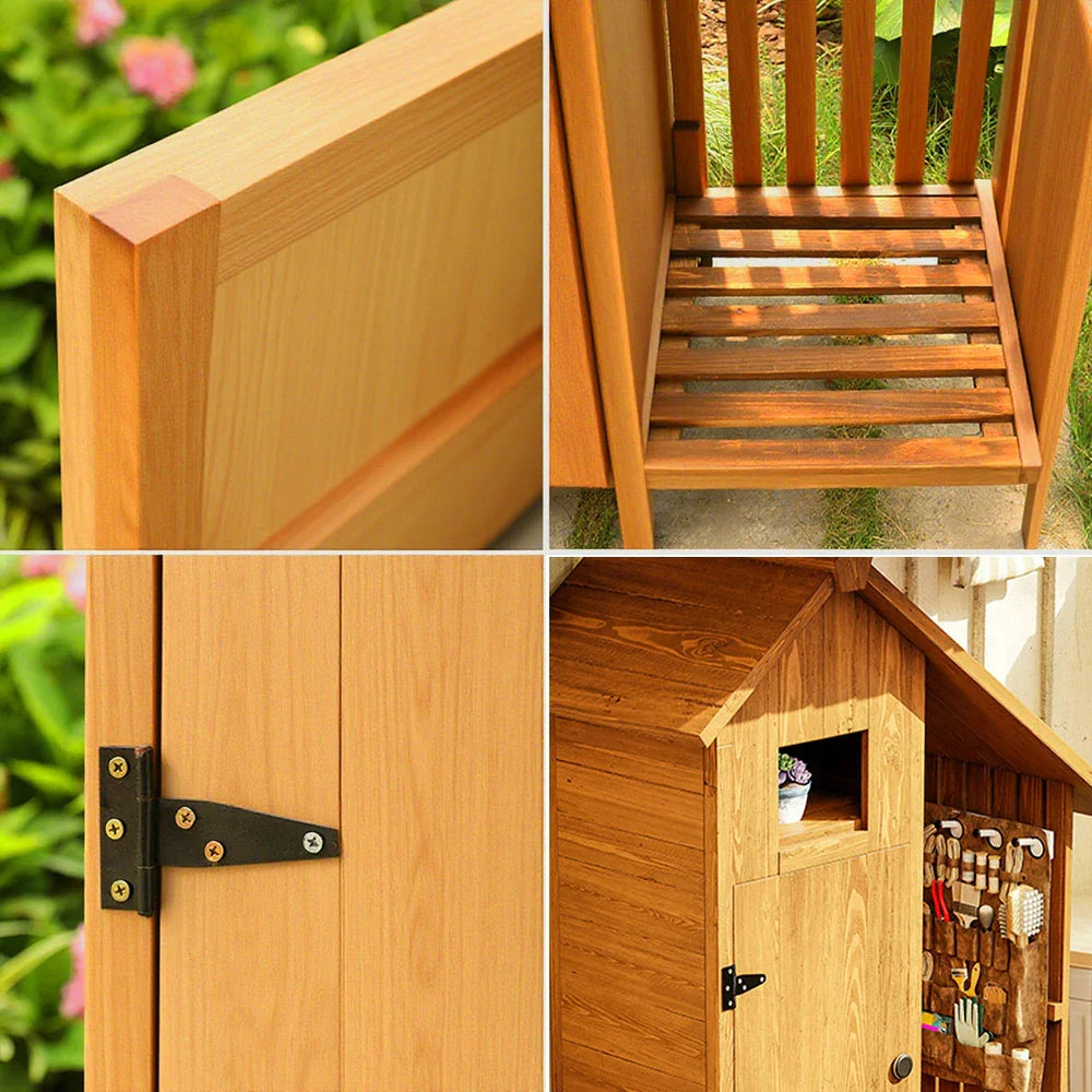 SOLARA Outdoor Design, with Weather-Resistant Organizer Solid Garden Wood Patio - House Multi-Shelf Storage - Shed Tool Yellow