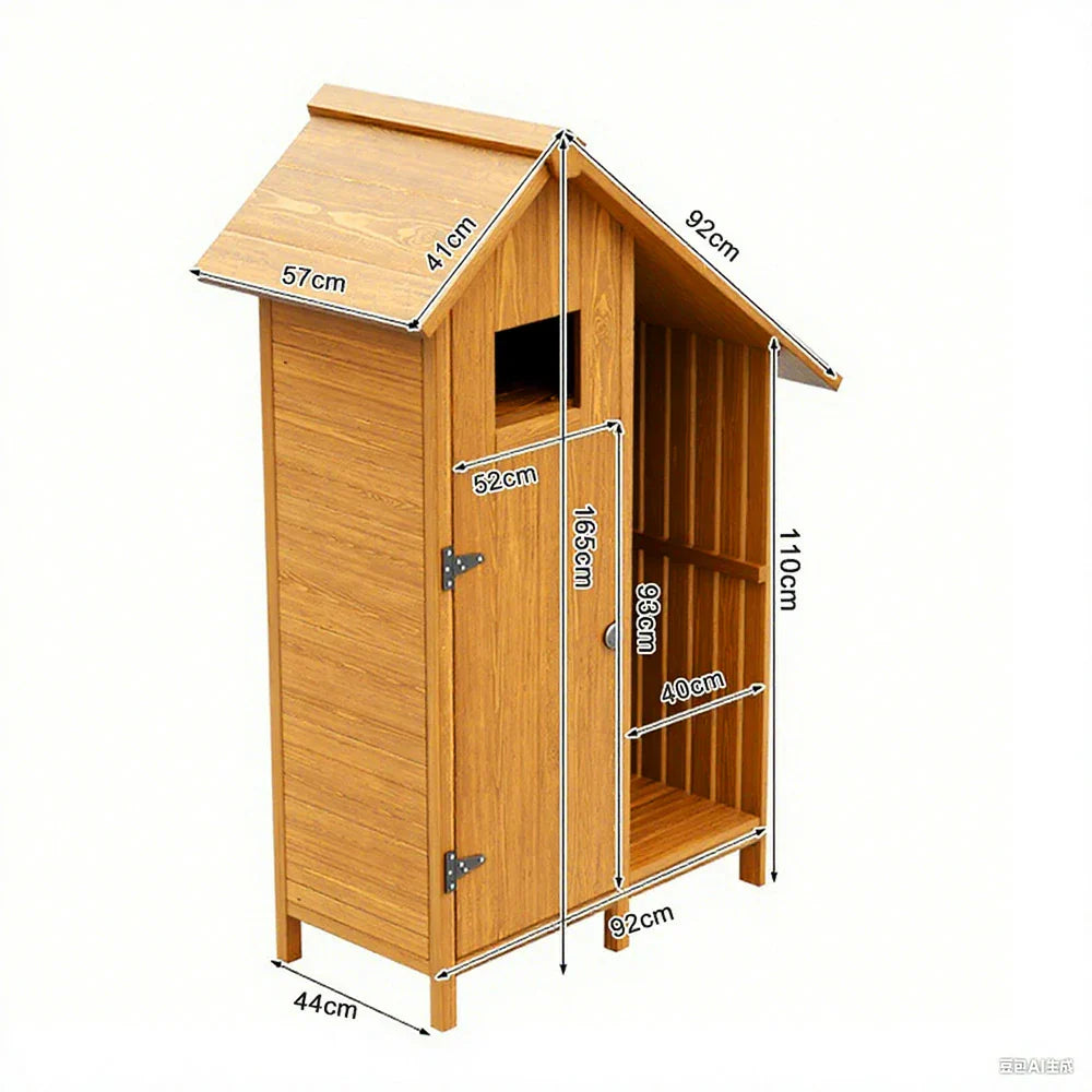 SOLARA Outdoor Design, with Weather-Resistant Organizer Solid Garden Wood Patio - House Multi-Shelf Storage - Shed Tool Yellow