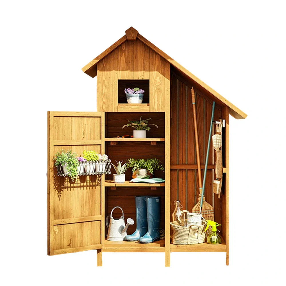 SOLARA Outdoor Design, with Weather-Resistant Organizer Solid Garden Wood Patio - House Multi-Shelf Storage - Shed Tool Yellow