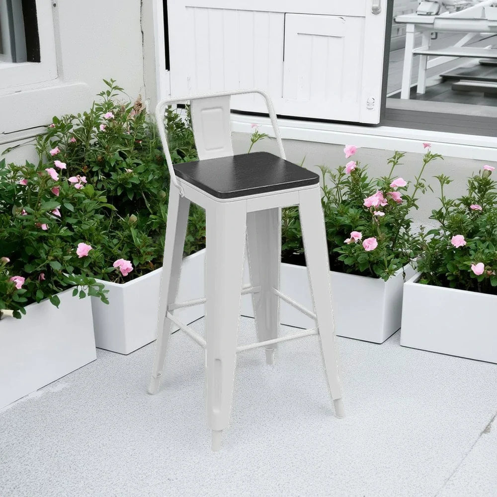 SOLARA Outdoor Design - Solid Backrest, and Chair Iron Comfortable Durable Curved and Wood Ergonomic Frame, White