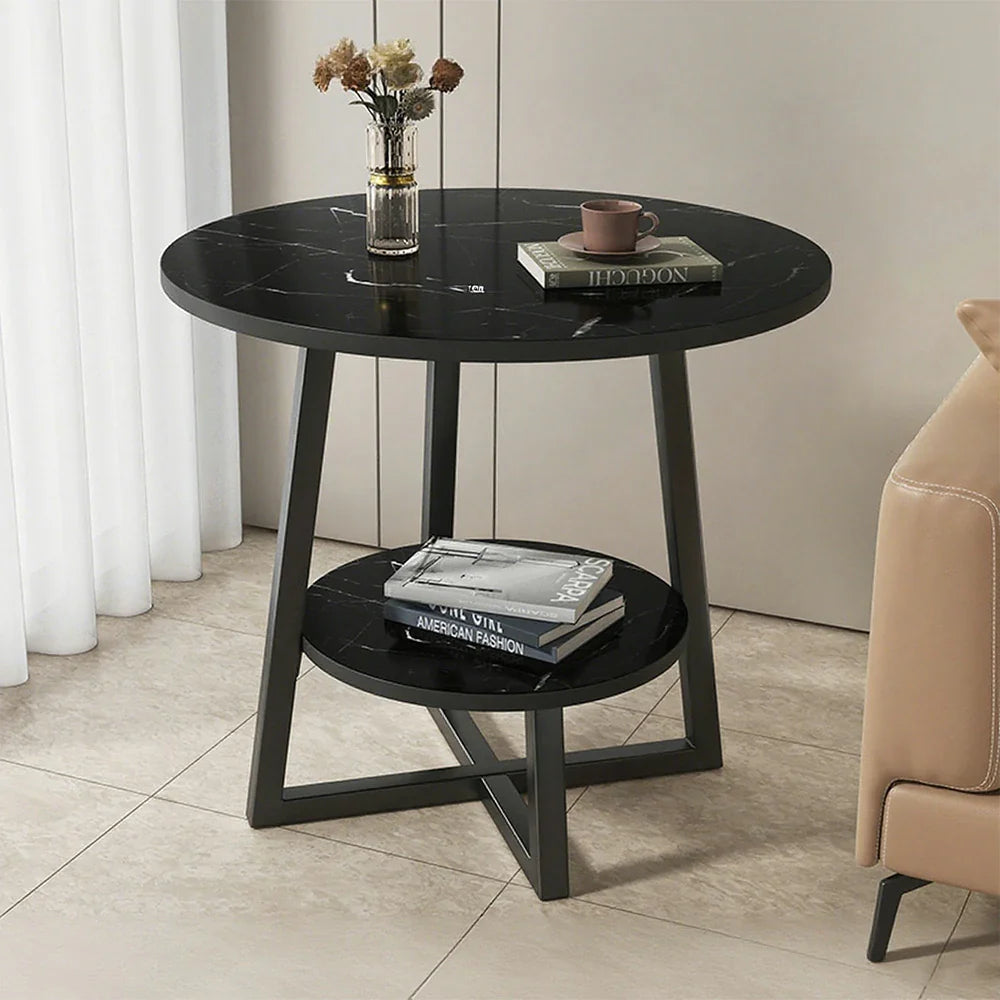 SOLARA Side Modern to Structure, Durable Black with Table, Steel Luxury Black Reinforced Marble Easy Top, Design, Frame Clean