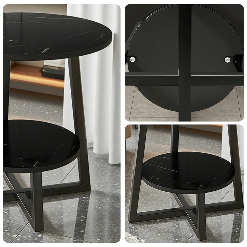 SOLARA Side Modern to Structure, Durable Black with Table, Steel Luxury Black Reinforced Marble Easy Top, Design, Frame Clean