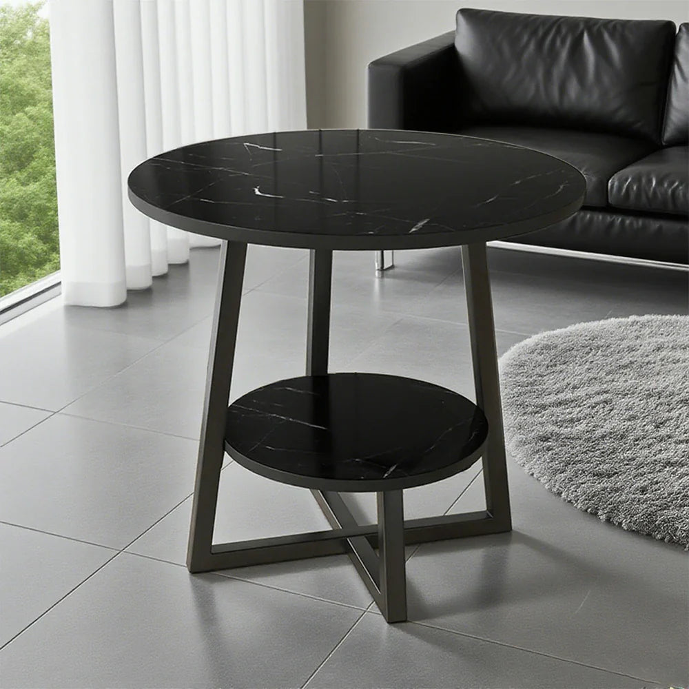 SOLARA Side Modern to Structure, Durable Black with Table, Steel Luxury Black Reinforced Marble Easy Top, Design, Frame Clean