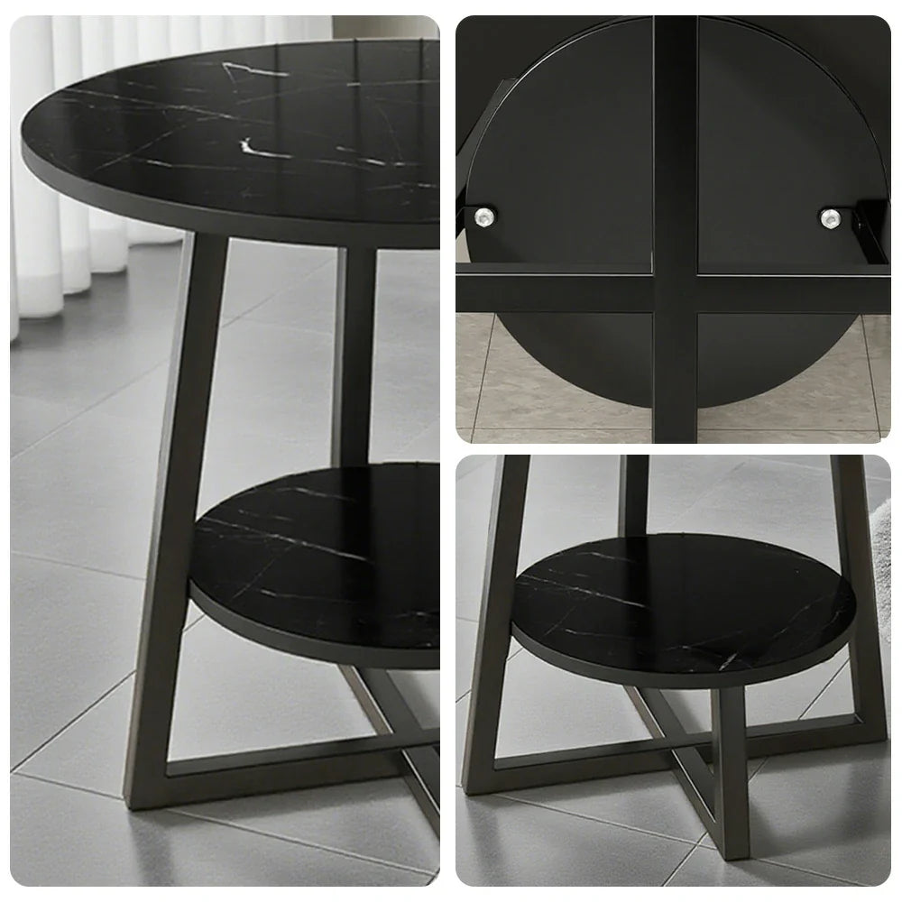 SOLARA Side Modern to Structure, Durable Black with Table, Steel Luxury Black Reinforced Marble Easy Top, Design, Frame Clean