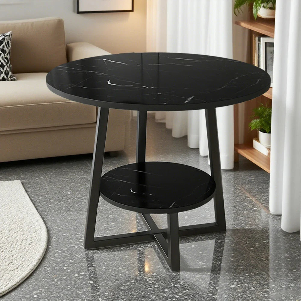 SOLARA Side Modern to Structure, Durable Black with Table, Steel Luxury Black Reinforced Marble Easy Top, Design, Frame Clean