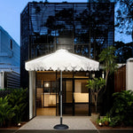 SOLARA Outdoor Patio Umbrella - 210/250cm Double-Layer Canopy with Valance, Brushed Aluminium Frame, Sun & Rain Protection, Water-Filled Base Included - White