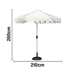 SOLARA Outdoor Patio Umbrella - 210/250cm Double-Layer Canopy with Valance, Brushed Aluminium Frame, Sun & Rain Protection, Water-Filled Base Included - White