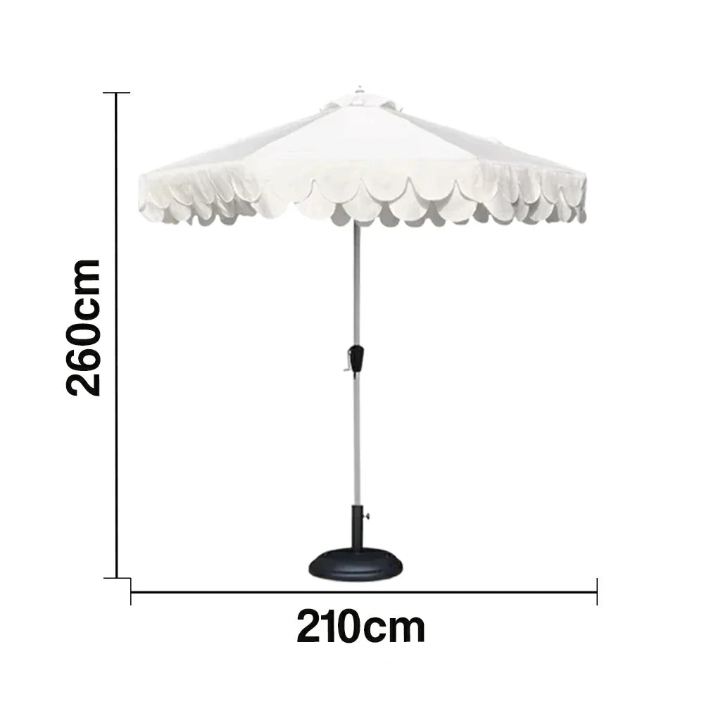 SOLARA Outdoor Patio Umbrella - 210/250cm Double-Layer Canopy with Valance, Brushed Aluminium Frame, Sun & Rain Protection, Water-Filled Base Included - White