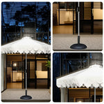 SOLARA Outdoor Patio Umbrella - 210/250cm Double-Layer Canopy with Valance, Brushed Aluminium Frame, Sun & Rain Protection, Water-Filled Base Included - White