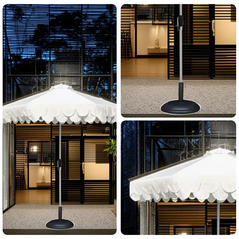 SOLARA Outdoor Patio Umbrella - 210/250cm Double-Layer Canopy with Valance, Brushed Aluminium Frame, Sun & Rain Protection, Water-Filled Base Included - White