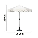 SOLARA Outdoor Patio Umbrella - 210/250cm Double-Layer Canopy with Valance, Brushed Aluminium Frame, Sun & Rain Protection, Water-Filled Base Included - White