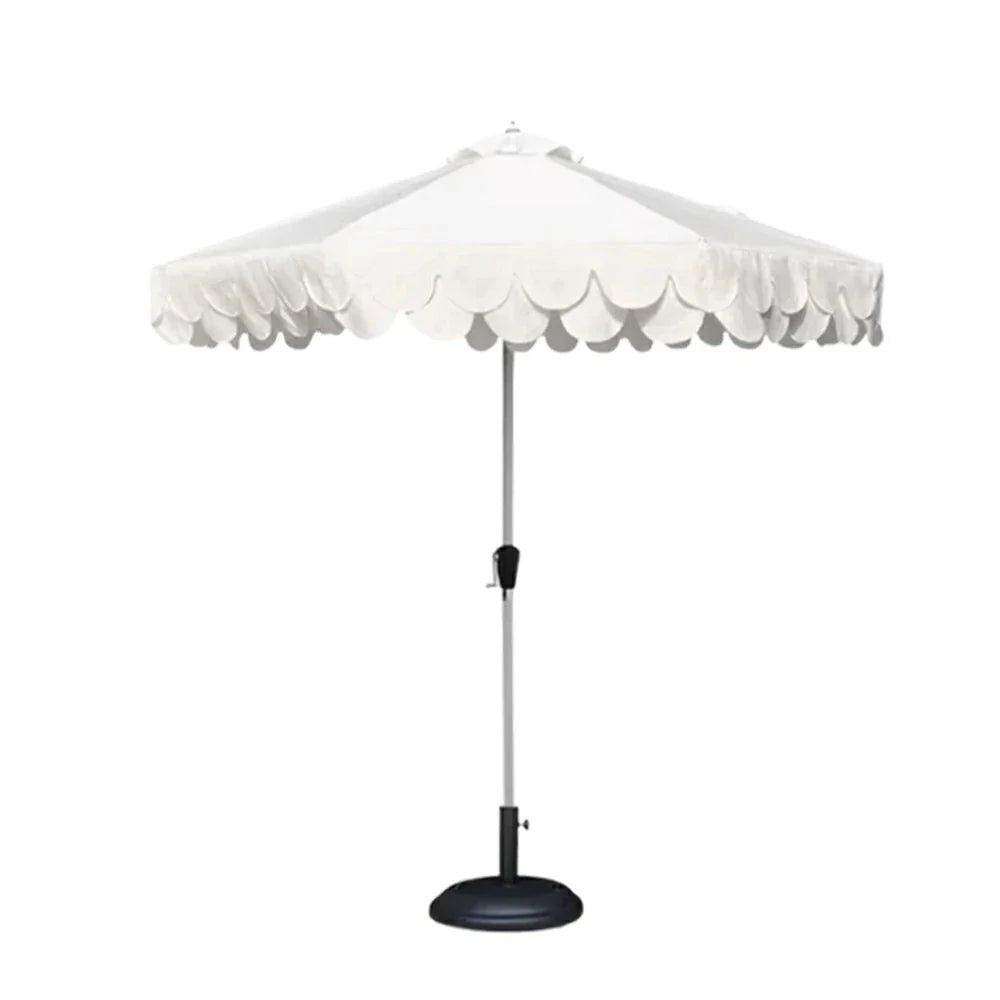 SOLARA Outdoor Patio Umbrella - 210/250cm Double-Layer Canopy with Valance, Brushed Aluminium Frame, Sun & Rain Protection, Water-Filled Base Included - White