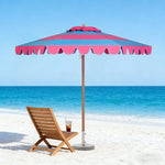 SOLARA Outdoor Patio Umbrella - 210/250cm Single-Layer Canopy with Valance, Brushed Aluminium Frame, Sun & Rain Protection, Water Base Included - Red & Blue