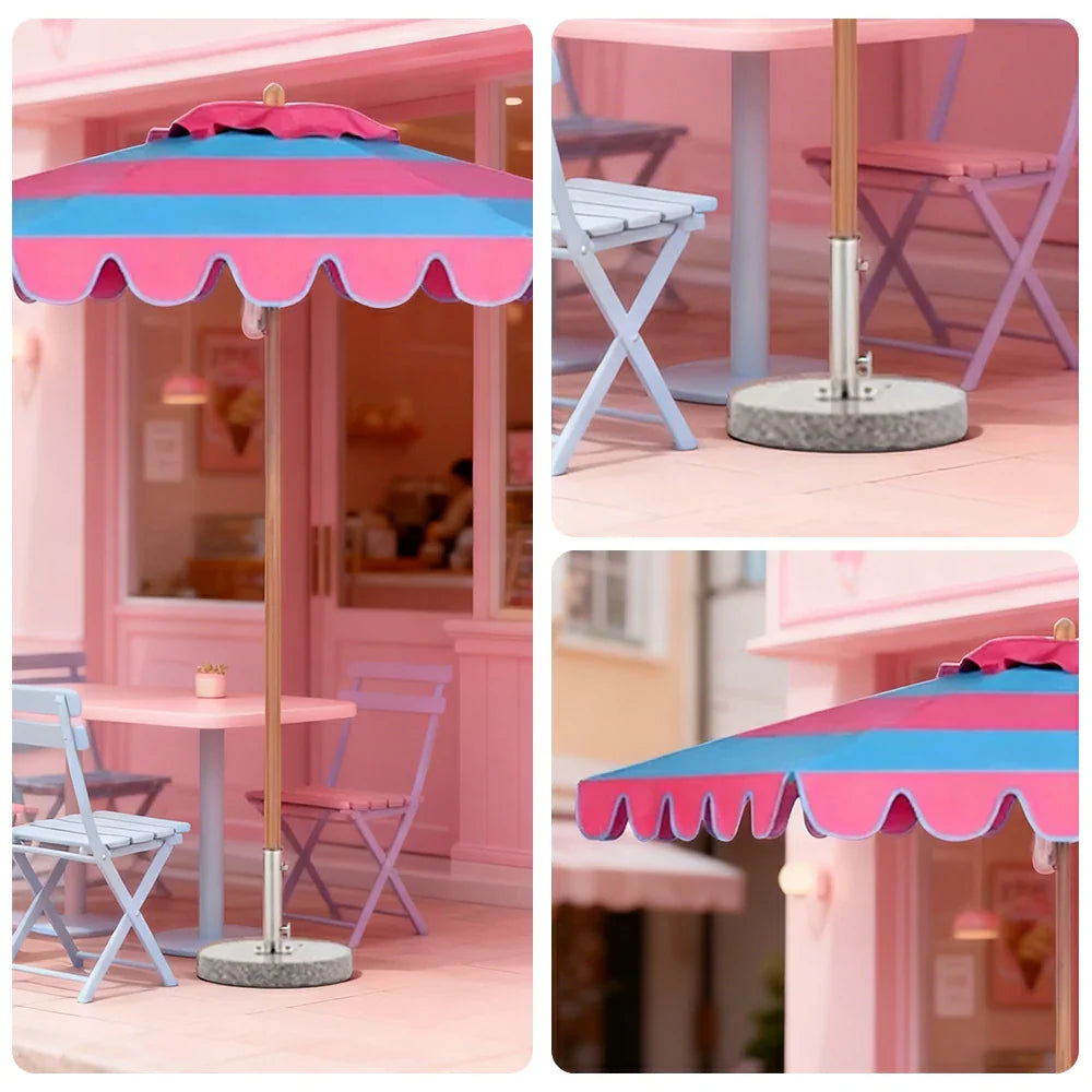 SOLARA Outdoor Patio Umbrella - 210/250cm Single-Layer Canopy with Valance, Brushed Aluminium Frame, Sun & Rain Protection, Water Base Included - Red & Blue