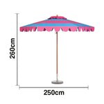 SOLARA Outdoor Patio Umbrella - 210/250cm Single-Layer Canopy with Valance, Brushed Aluminium Frame, Sun & Rain Protection, Water Base Included - Red & Blue