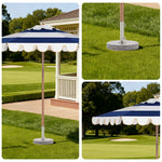 SOLARA Outdoor Patio Umbrella - 210/250cm Single-Layer Canopy with Valance, Brushed Aluminium Frame, Sun & Rain Protection, Water Base Included - Blue & White