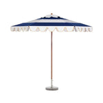 SOLARA Outdoor Patio Umbrella - 210/250cm Single-Layer Canopy with Valance, Brushed Aluminium Frame, Sun & Rain Protection, Water Base Included - Blue & White