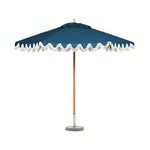 SOLARA Outdoor Patio Umbrella - 210/250cm Single-Layer Canopy with Valance, Brushed Aluminium Frame, Sun & Rain Protection, Water Base Included - Blue