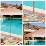 SOLARA Outdoor Patio Umbrella - 210/250cm Single-Layer Canopy with Valance, Brushed Aluminium Frame, Sun & Rain Protection, Water Base Included - Pink
