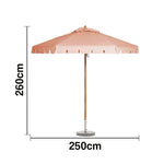 SOLARA Outdoor Patio Umbrella - 210/250cm Single-Layer Canopy with Valance, Brushed Aluminium Frame, Sun & Rain Protection, Water Base Included - Pink