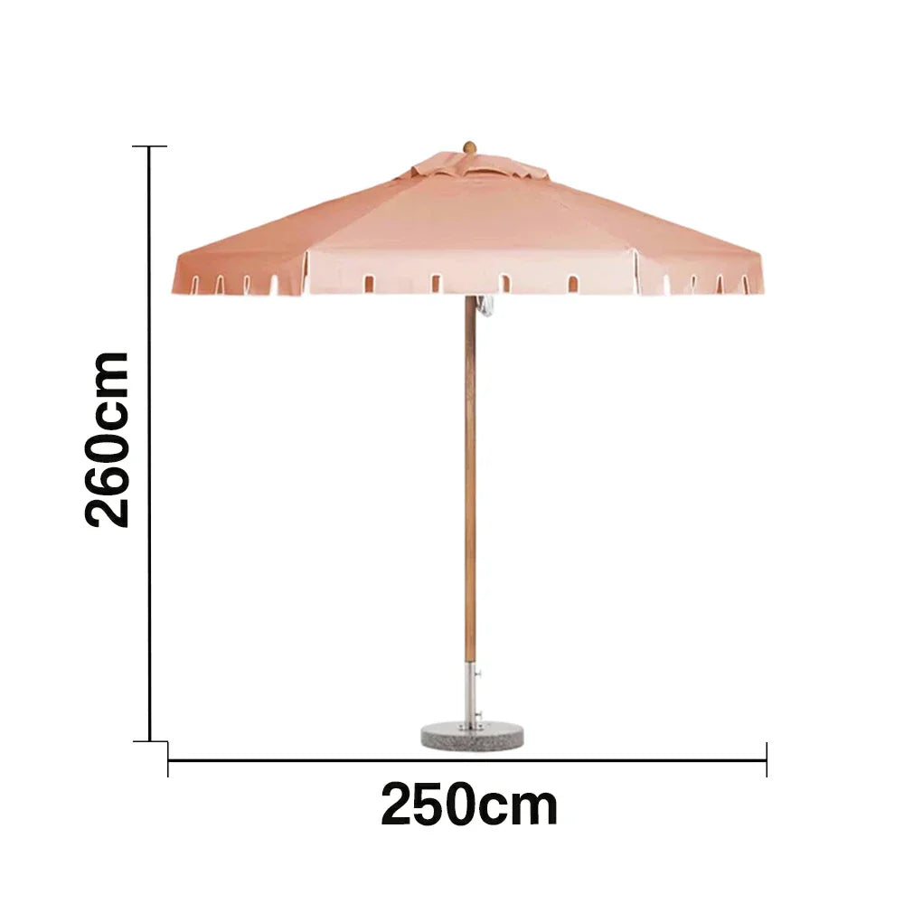 SOLARA Outdoor Patio Umbrella - 210/250cm Single-Layer Canopy with Valance, Brushed Aluminium Frame, Sun & Rain Protection, Water Base Included - Pink
