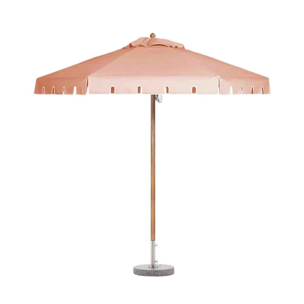 SOLARA Outdoor Patio Umbrella - 210/250cm Single-Layer Canopy with Valance, Brushed Aluminium Frame, Sun & Rain Protection, Water Base Included - Pink
