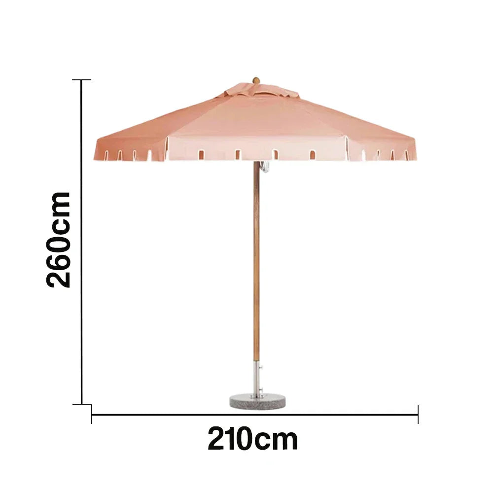 SOLARA Outdoor Patio Umbrella - 210/250cm Single-Layer Canopy with Valance, Brushed Aluminium Frame, Sun & Rain Protection, Water Base Included - Pink