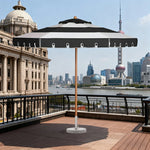 SOLARA Outdoor Patio Umbrella - 210/250cm Single-Layer Canopy with Valance, Brushed Aluminium Frame, Sun & Rain Protection, Water Base Included - Black & White