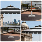 SOLARA Outdoor Patio Umbrella - 210/250cm Single-Layer Canopy with Valance, Brushed Aluminium Frame, Sun & Rain Protection, Water Base Included - Black & White