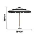SOLARA Outdoor Patio Umbrella - 210/250cm Single-Layer Canopy with Valance, Brushed Aluminium Frame, Sun & Rain Protection, Water Base Included - Black & White