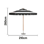 SOLARA Outdoor Patio Umbrella - 210/250cm Single-Layer Canopy with Valance, Brushed Aluminium Frame, Sun & Rain Protection, Water Base Included - Black & White