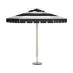 SOLARA Outdoor Patio Umbrella - 210/250cm Single-Layer Canopy with Valance, Brushed Aluminium Frame, Sun & Rain Protection, Water Base Included - Black & White