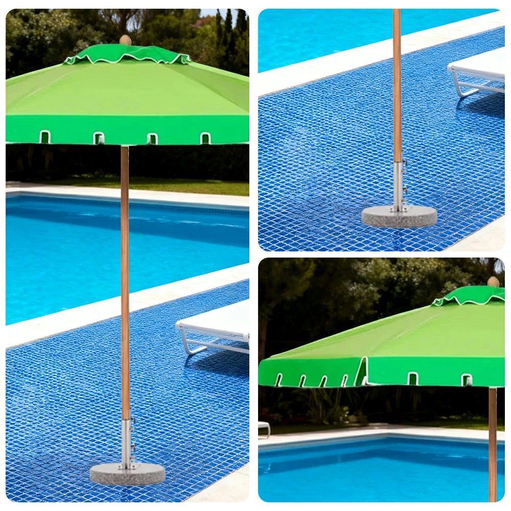 SOLARA Outdoor Patio Umbrella - 210/250cm Single-Layer Canopy with Valance, Brushed Aluminium Frame, Sun & Rain Protection, Water Base Included - Green