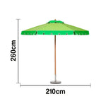 SOLARA Outdoor Patio Umbrella - 210/250cm Single-Layer Canopy with Valance, Brushed Aluminium Frame, Sun & Rain Protection, Water Base Included - Green