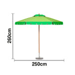 SOLARA Outdoor Patio Umbrella - 210/250cm Single-Layer Canopy with Valance, Brushed Aluminium Frame, Sun & Rain Protection, Water Base Included - Green