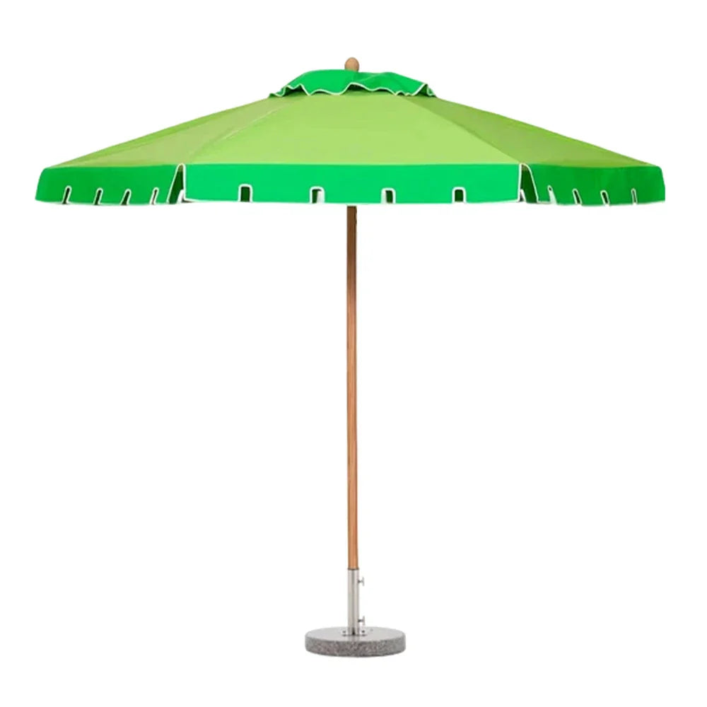 SOLARA Outdoor Patio Umbrella - 210/250cm Single-Layer Canopy with Valance, Brushed Aluminium Frame, Sun & Rain Protection, Water Base Included - Green