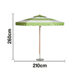 SOLARA Outdoor Patio Umbrella - 210/250cm Single-Layer Canopy with Valance, Brushed Aluminium Frame, Sun & Rain Protection, Water Base Included - Green & White
