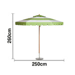 SOLARA Outdoor Patio Umbrella - 210/250cm Single-Layer Canopy with Valance, Brushed Aluminium Frame, Sun & Rain Protection, Water Base Included - Green & White