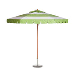 SOLARA Outdoor Patio Umbrella - 210/250cm Single-Layer Canopy with Valance, Brushed Aluminium Frame, Sun & Rain Protection, Water Base Included - Green & White