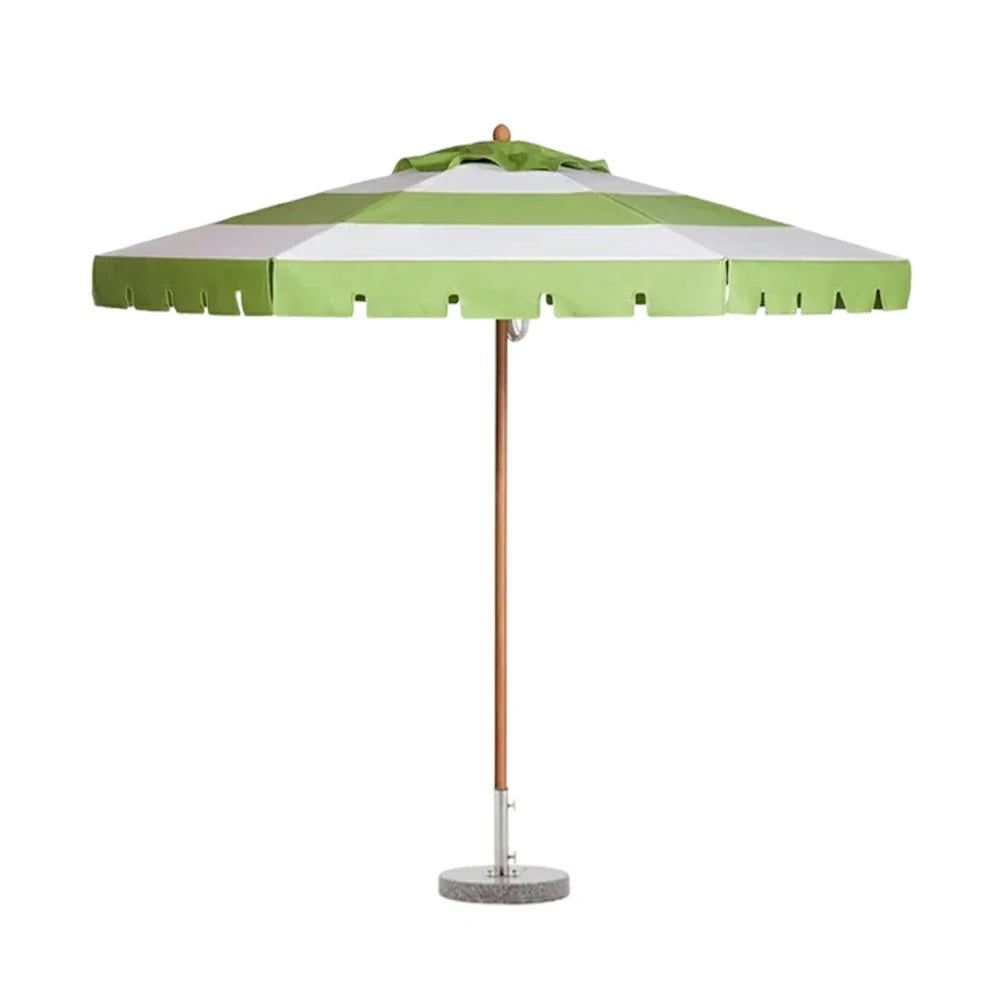SOLARA Outdoor Patio Umbrella - 210/250cm Single-Layer Canopy with Valance, Brushed Aluminium Frame, Sun & Rain Protection, Water Base Included - Green & White