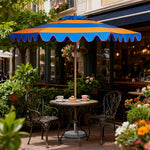 SOLARA Outdoor Patio Umbrella - 210/250cm Single-Layer Canopy with Valance, Brushed Aluminium Frame, Sun & Rain Protection, Water Base Included - Yellow & Blue