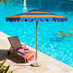 SOLARA Outdoor Patio Umbrella - 210/250cm Single-Layer Canopy with Valance, Brushed Aluminium Frame, Sun & Rain Protection, Water Base Included - Yellow & Blue